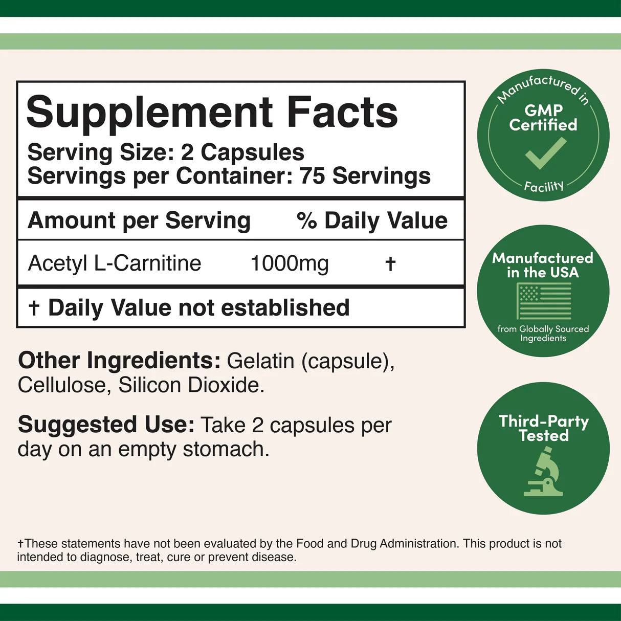 Double Wood Supplements Acetyl L Carnitine ALCAR - Pure Nutrition