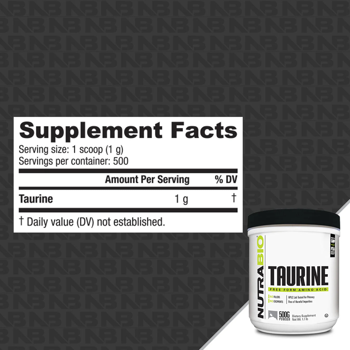 Nutrabio Taurine 1000mg 500 srv - Pure Nutrition