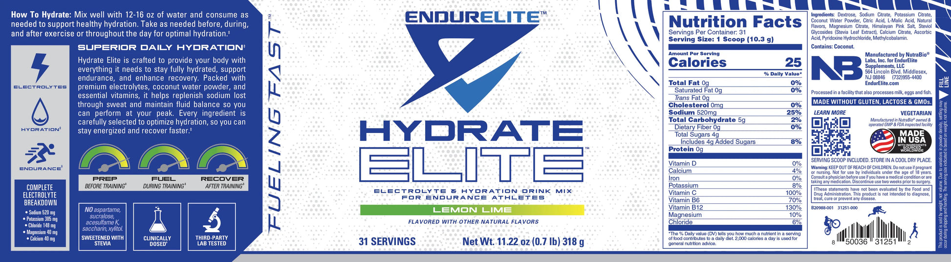 Endurelite - Hydrate Elite 30srv - Pure Nutrition