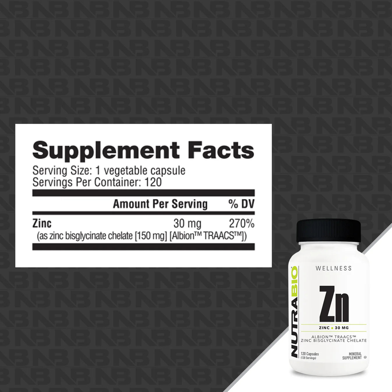 Nutrabio Zinc Chelate 30mg 120ct - Pure Nutrition