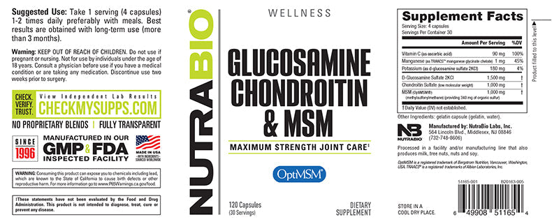 Nutrabio - Glucosamine Chondroitin & MSM Pure Nutrition